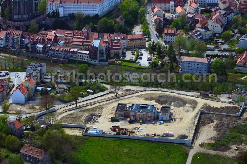 Aerial image Zgorzelec - Gerltsch - Construction site of a luxury villa in residential area of single-family settlement on Henrykowska Strasse in Zgorzelec - Gerltsch in Dolnoslaskie - Niederschlesien, Poland