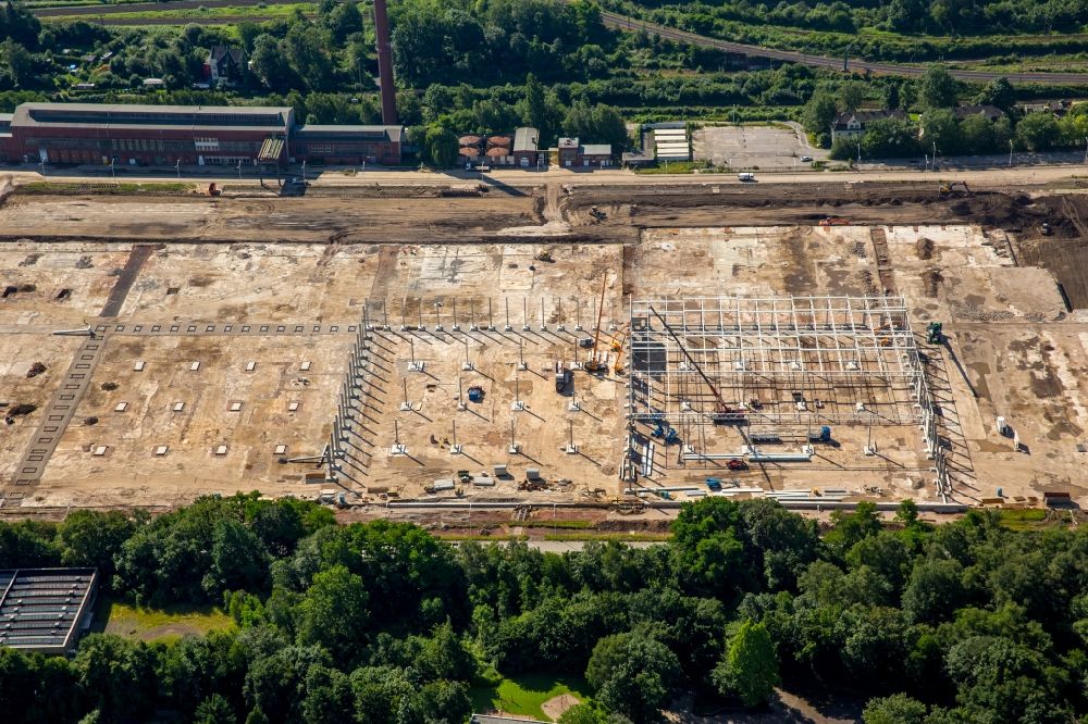 Dortmund from the bird's eye view: Construction of a new distribution center and logistics complex on the Opel -Gelaende in Langendreer in Bochum in North Rhine -Westphalia