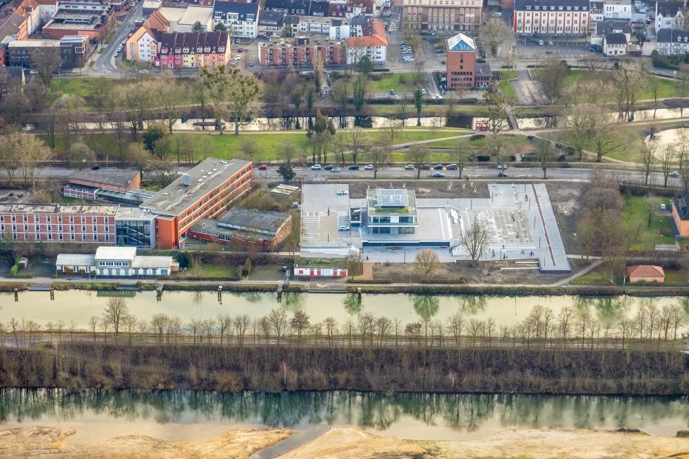 Hamm from the bird's eye view: Building water sports center on Adenauerallee in Hamm in the state North Rhine-Westphalia, Germany