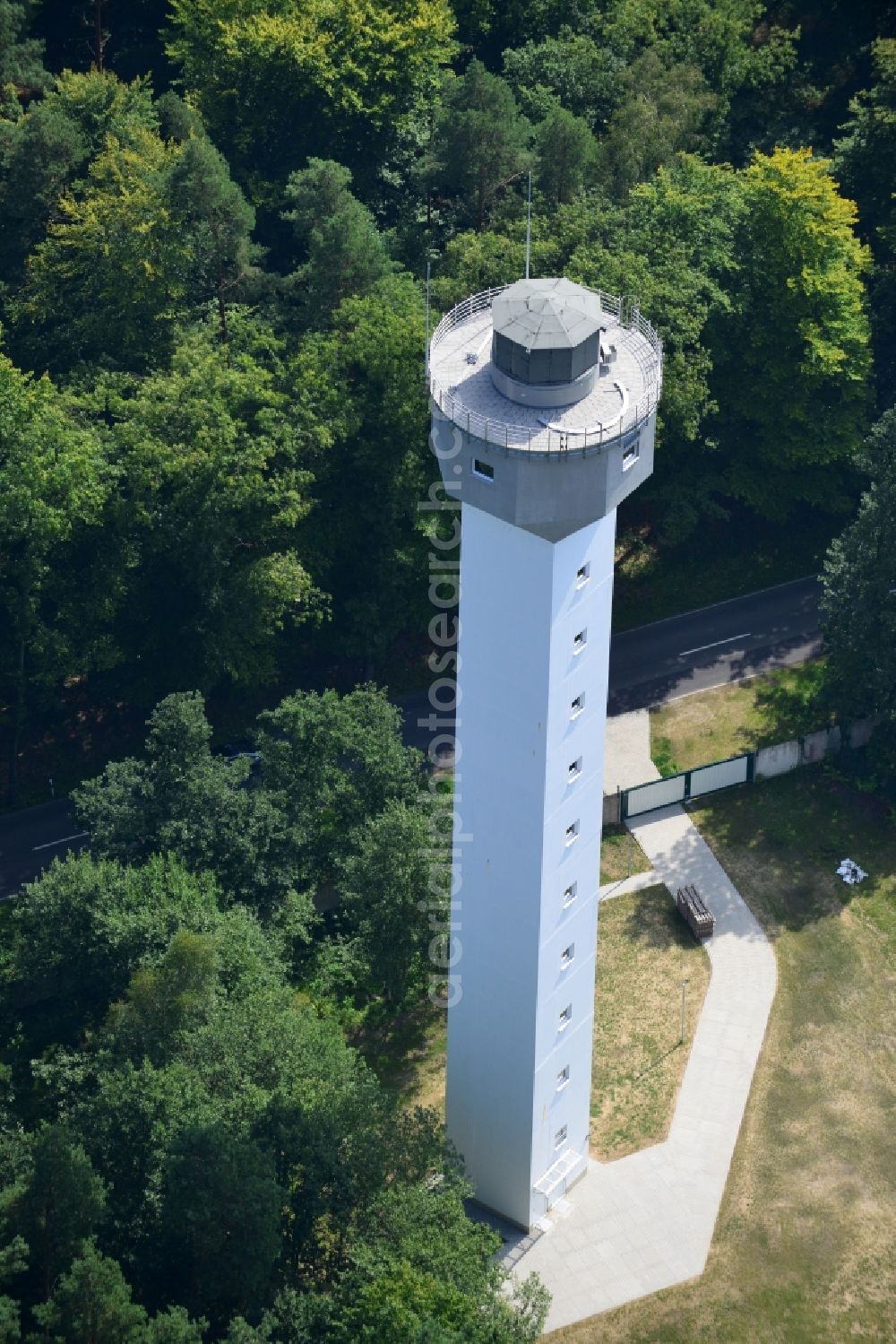 PRÖTZEL OT Heidekrug from above - Aereal of weather radar tower operated by DWD in the grounds of the former barracks Heidekrug