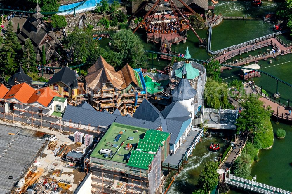Aerial image Rust - New works after fire of the buildings and halls of the Europa-Park Rust in the state Baden-Wurttemberg, Germany