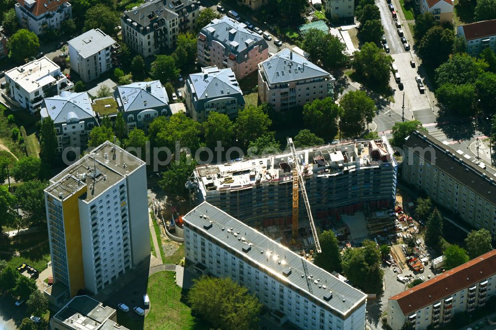 Aerial image Dresden - Construction site for a new residential and commercial building on Fetscherstrasse in the district of Johannstadt in Dresden in the state Saxony, Germany
