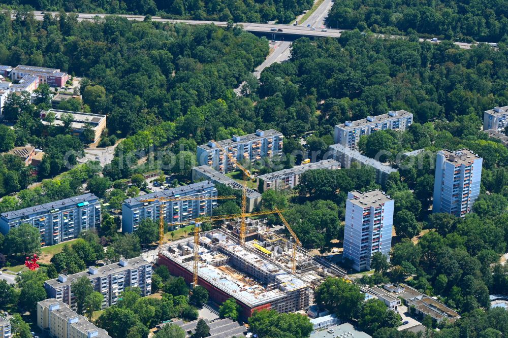 Aerial photograph Freiburg im Breisgau - New construction of a residential and commercial building on Auenwaldstrasse in the district Landwasser in Freiburg im Breisgau in the state Baden-Wuerttemberg, Germany