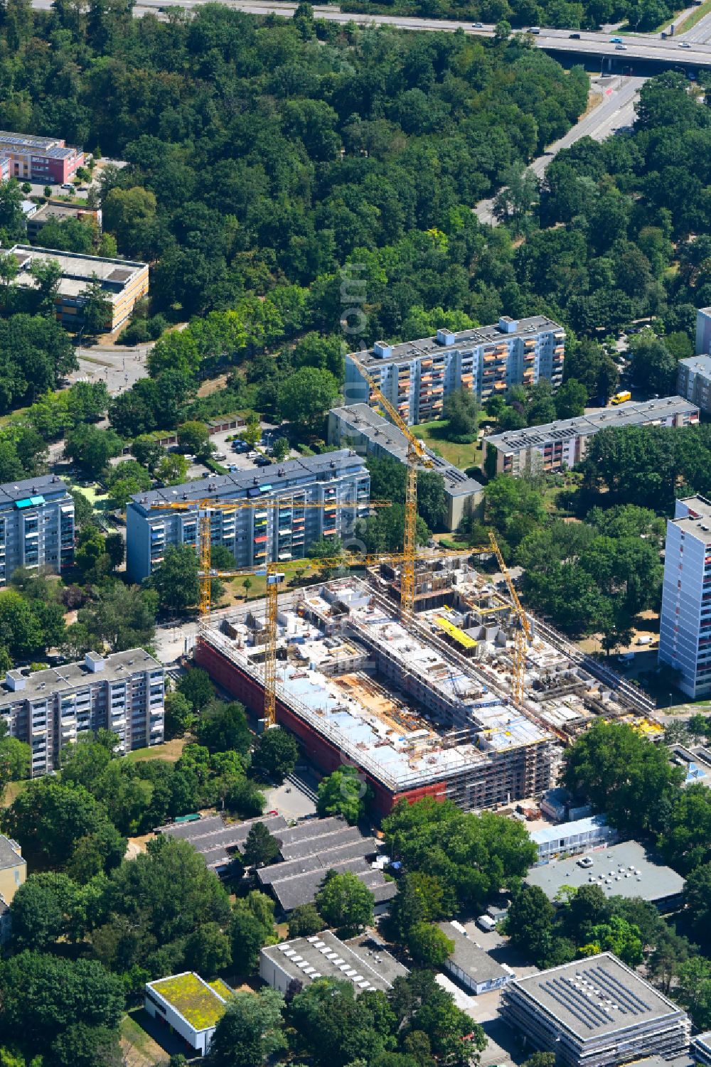 Aerial photograph Freiburg im Breisgau - New construction of a residential and commercial building on Auenwaldstrasse in the district Landwasser in Freiburg im Breisgau in the state Baden-Wuerttemberg, Germany