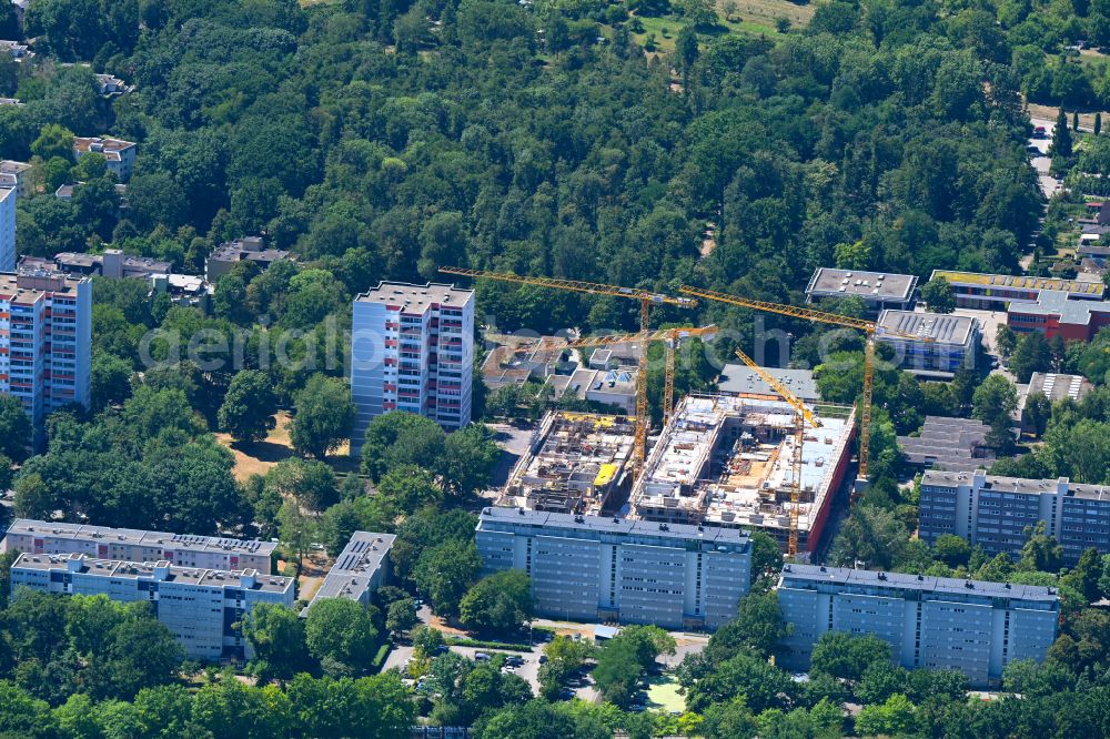 Freiburg im Breisgau from the bird's eye view: New construction of a residential and commercial building on Auenwaldstrasse in the district Landwasser in Freiburg im Breisgau in the state Baden-Wuerttemberg, Germany