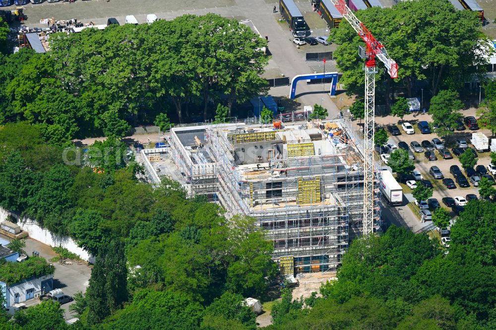 Hamburg from above - New construction of a residential and commercial building on August-Kirch-Strasse - Schnackenburgallee in the district Bahrenfeld in Hamburg, Germany
