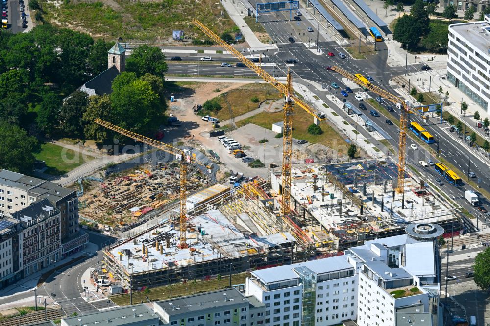 Chemnitz from above - New construction of a residential and commercial building Bahnhofstrasse corner Augustusburger Strasse in the district Zentrum in Chemnitz in the state Saxony, Germany