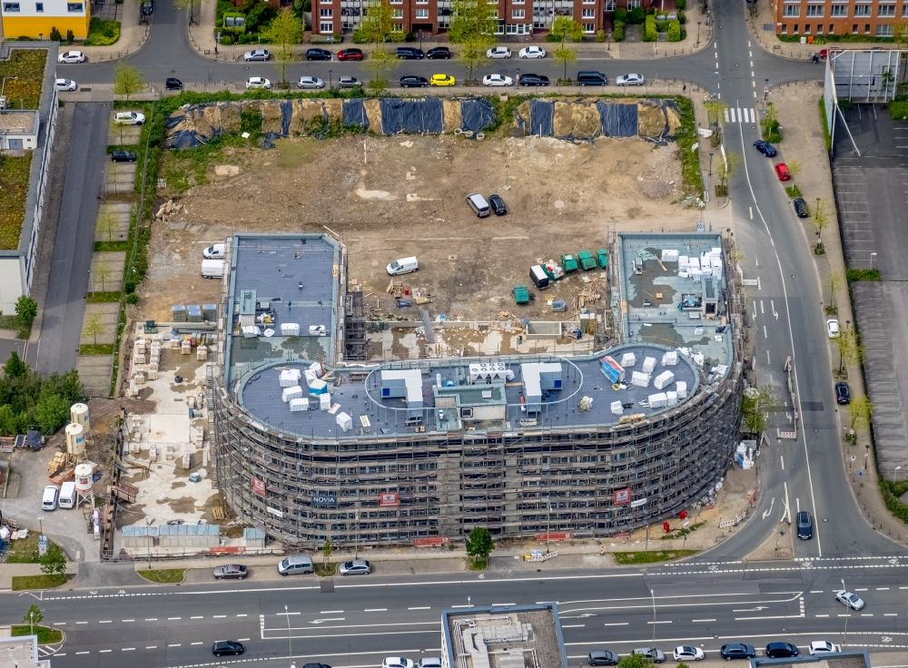 Aerial photograph Essen - New construction of a residential and commercial building with office space on Kurt-Jooss-Strasse corner Frohnhauser Strasse in the district Westviertel in Essen at Ruhrgebiet in the state North Rhine-Westphalia, Germany