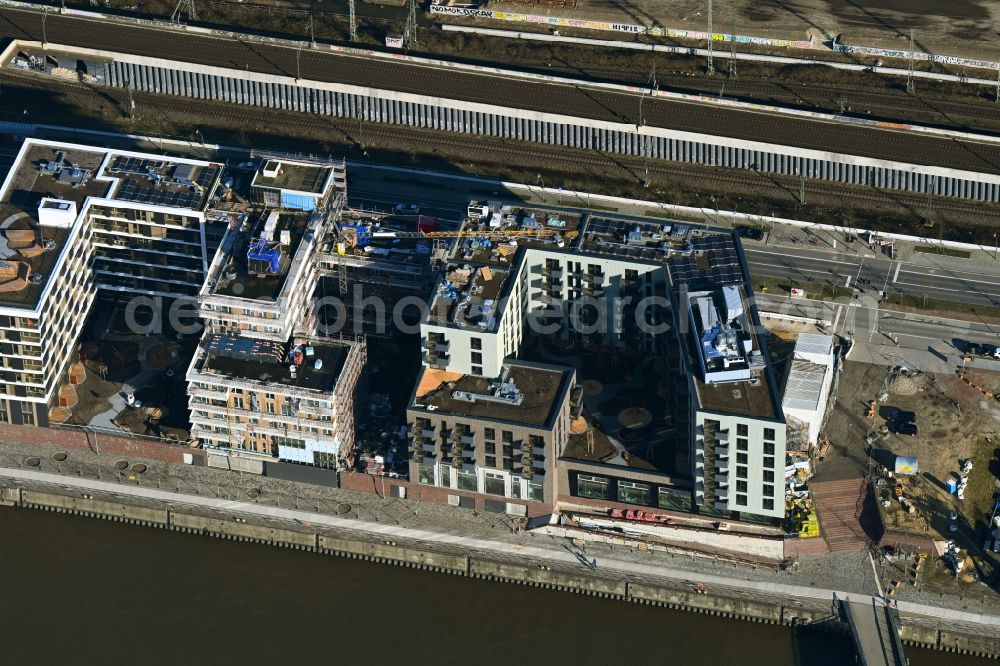 Aerial photograph Hamburg - New construction of a residential and commercial building Creative Blocks at the Baakenhafen on Versmannstrasse in the district HafenCity in Hamburg, Germany
