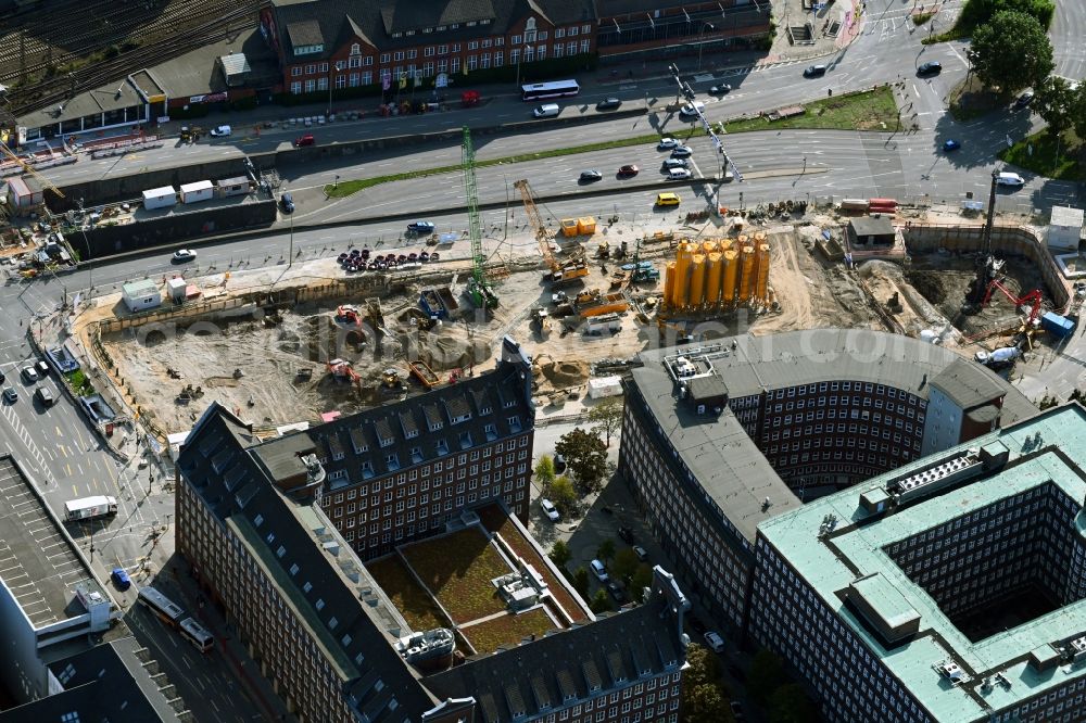Aerial photograph Hamburg - Construction site for the construction of a multi-family residential and commercial building Johannis-Kontor in the old town in Hamburg, Germany