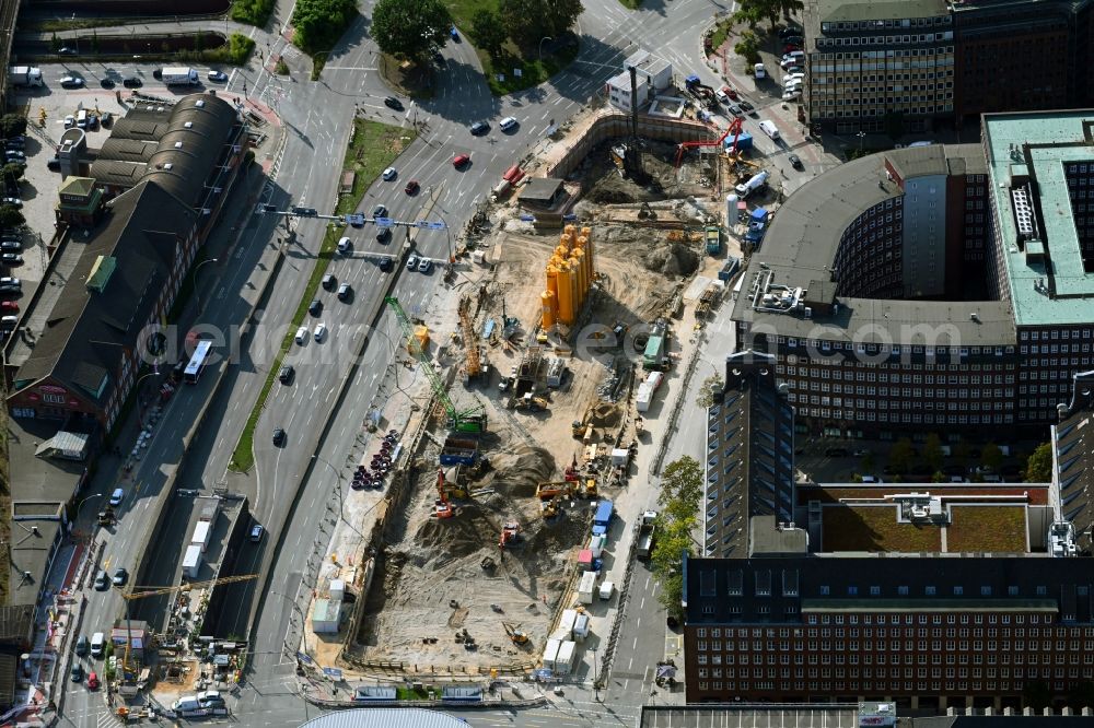 Aerial photograph Hamburg - Construction site for the construction of a multi-family residential and commercial building Johannis-Kontor in the old town in Hamburg, Germany