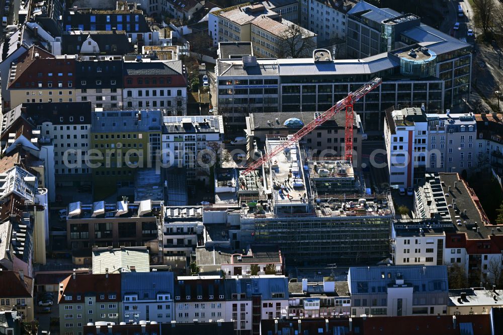 Aerial image München - New construction of a residential and commercial building Haus of Fussballs on street Brienner Strasse in the district Maxvorstadt in Munich in the state Bavaria, Germany