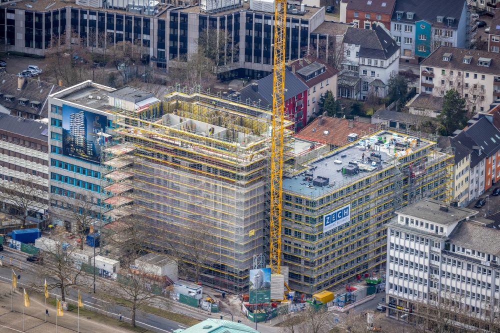 Aerial image Essen - New construction of a residential and commercial building Huyssenallee - corner Heinrichstrasse in Essen at Ruhrgebiet in the state North Rhine-Westphalia, Germany