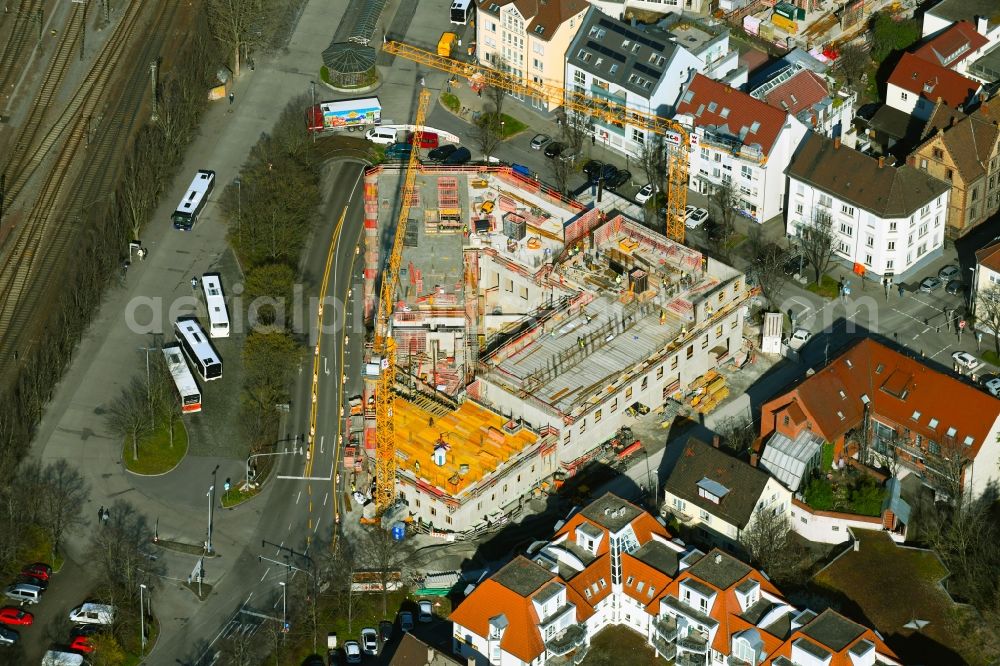Aerial photograph Ludwigsburg - New construction of a residential and commercial building on Kallenberg'sches Gelaende on Bahnhofstrasse in Ludwigsburg in the state Baden-Wurttemberg, Germany