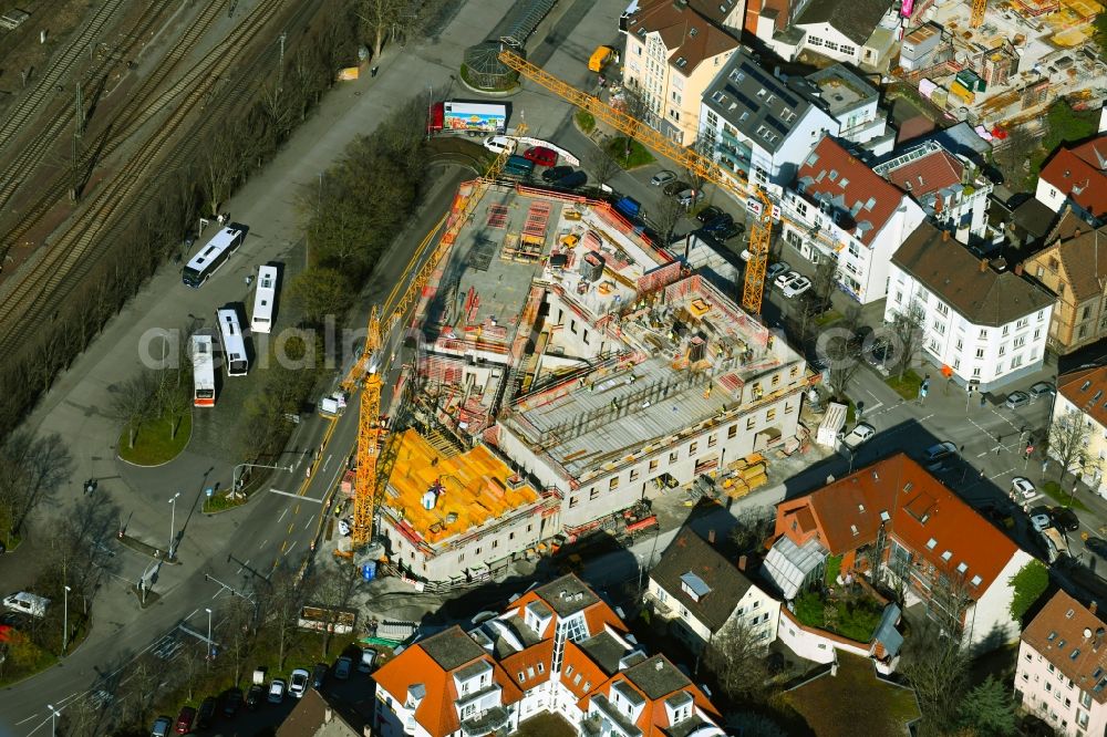 Ludwigsburg from above - New construction of a residential and commercial building on Kallenberg'sches Gelaende on Bahnhofstrasse in Ludwigsburg in the state Baden-Wurttemberg, Germany