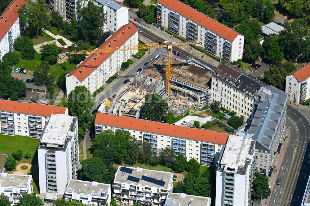 Aerial image Dresden - New construction of a residential and commercial building Katholisches Probst-Beier-Haus on street Schweriner Strasse - Ermischstrasse in Dresden in the state Saxony, Germany