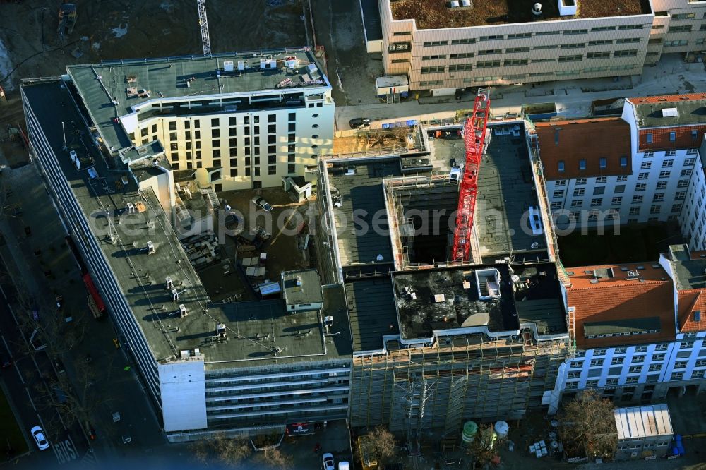 Berlin from the bird's eye view: New construction of a residential and commercial building on Knesebeckstrasse in the district Charlottenburg in Berlin, Germany