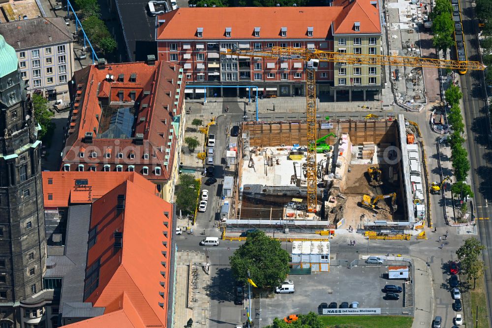 Dresden from above - New construction of a residential and commercial building on street Ringstrasse - Kreuzstrasse in the district Altstadt in Dresden in the state Saxony, Germany