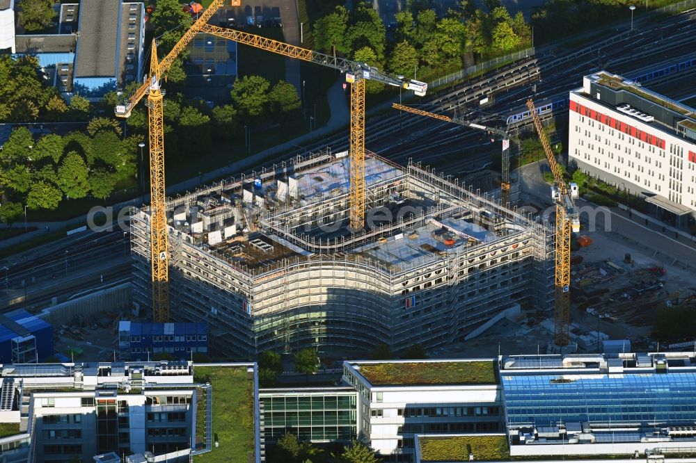 München from above - New construction of a residential and commercial building on Carl-Wery-Strasse in the district Neuperlach in Munich in the state Bavaria, Germany