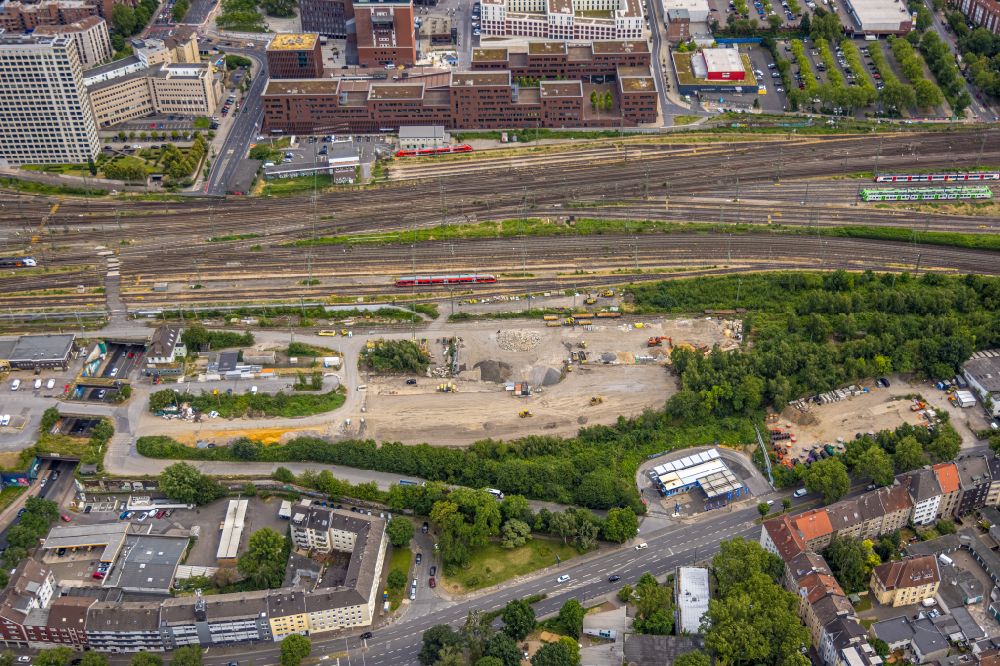 Aerial image Dortmund - New residential and commercial building Quarter Central Station Dortmund Nord on street Gruene Strasse in the district Union in Dortmund at Ruhrgebiet in the state North Rhine-Westphalia, Germany