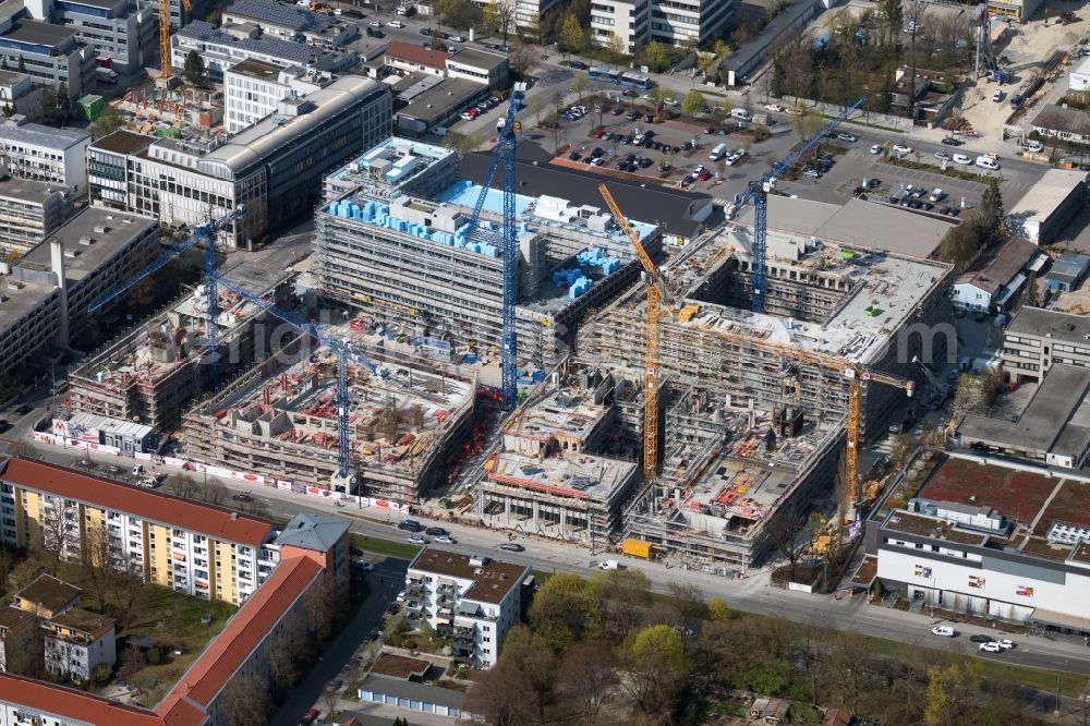Aerial image München - Construction site of new residential and commercial building Quarter DIE MACHEREI along the Berg-am-Laim-Strasse - Weihenstephaner Strasse in the district Berg am Laim in Munich in the state Bavaria, Germany