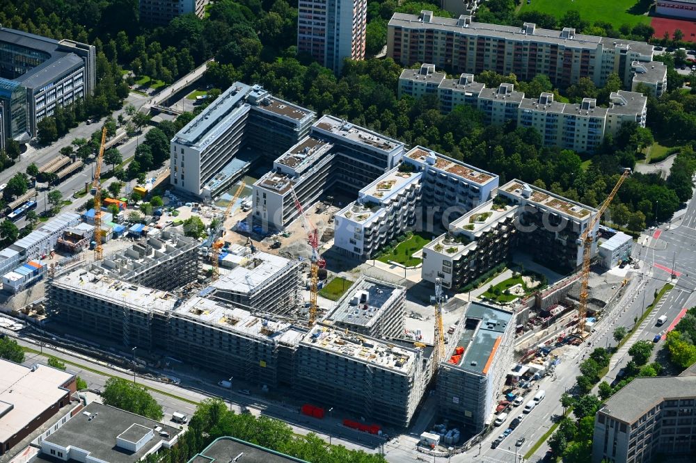 Aerial photograph München - New residential and commercial building Quarter des Perlach Plaza on Thomas-Dehler-Strasse in the district Ramersdorf-Perlach in Munich in the state Bavaria, Germany