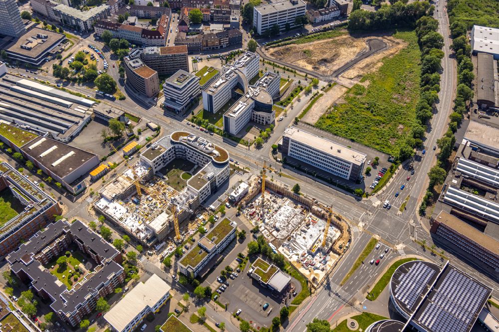 Essen from above - New residential and commercial building Quarter of Projekte Max & Moritz and Essen - Weststadt on street Frohnhauser Strasse in Essen at Ruhrgebiet in the state North Rhine-Westphalia, Germany