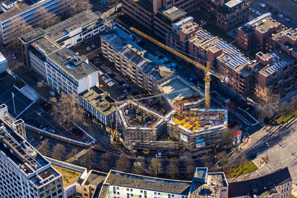 Dortmund from the bird's eye view: New construction of a residential and commercial building Wallring on Koenigswall in the district City-West in Dortmund in the state North Rhine-Westphalia, Germany