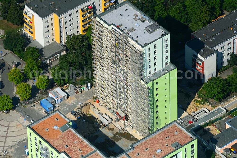 Berlin from above - Construction site for the new residential and commercial building on Kastanienboulevard - Auerbacher Ring - Schneeberger Strasse in the district Hellersdorf in Berlin, Germany