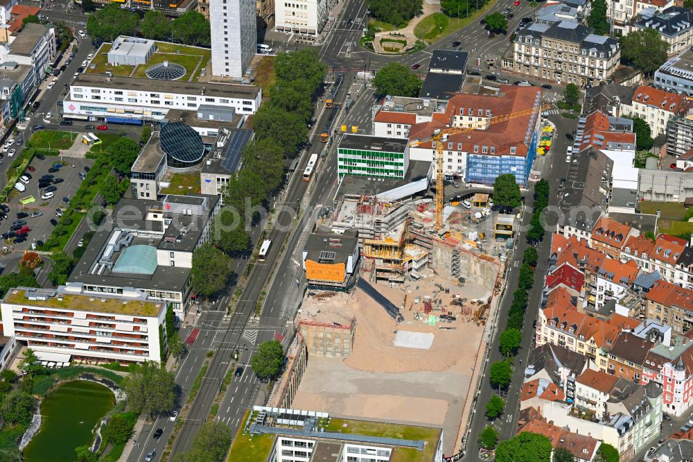 Aerial photograph Heidelberg - Construction site for the new residential and commercial building on street Kurfuersten-Anlage in the district Weststadt in Heidelberg in the state Baden-Wuerttemberg, Germany