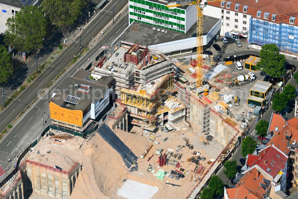 Aerial image Heidelberg - Construction site for the new residential and commercial building on street Kurfuersten-Anlage in the district Weststadt in Heidelberg in the state Baden-Wuerttemberg, Germany