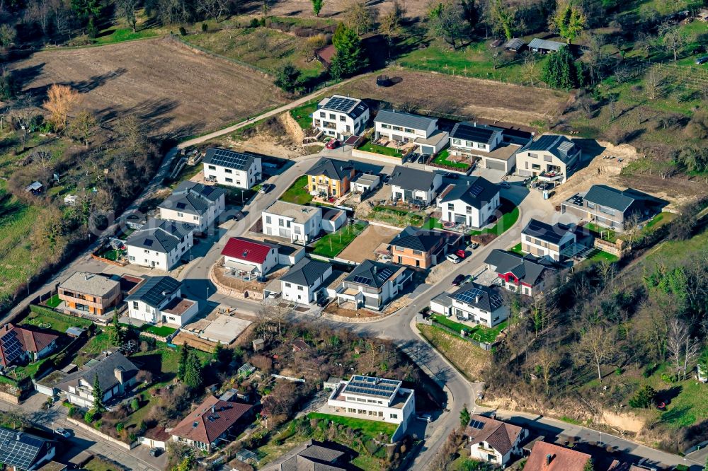 Ettenheim from above - Construction sites for new construction residential area of detached housing estate in Ettenheim in the state Baden-Wurttemberg, Germany
