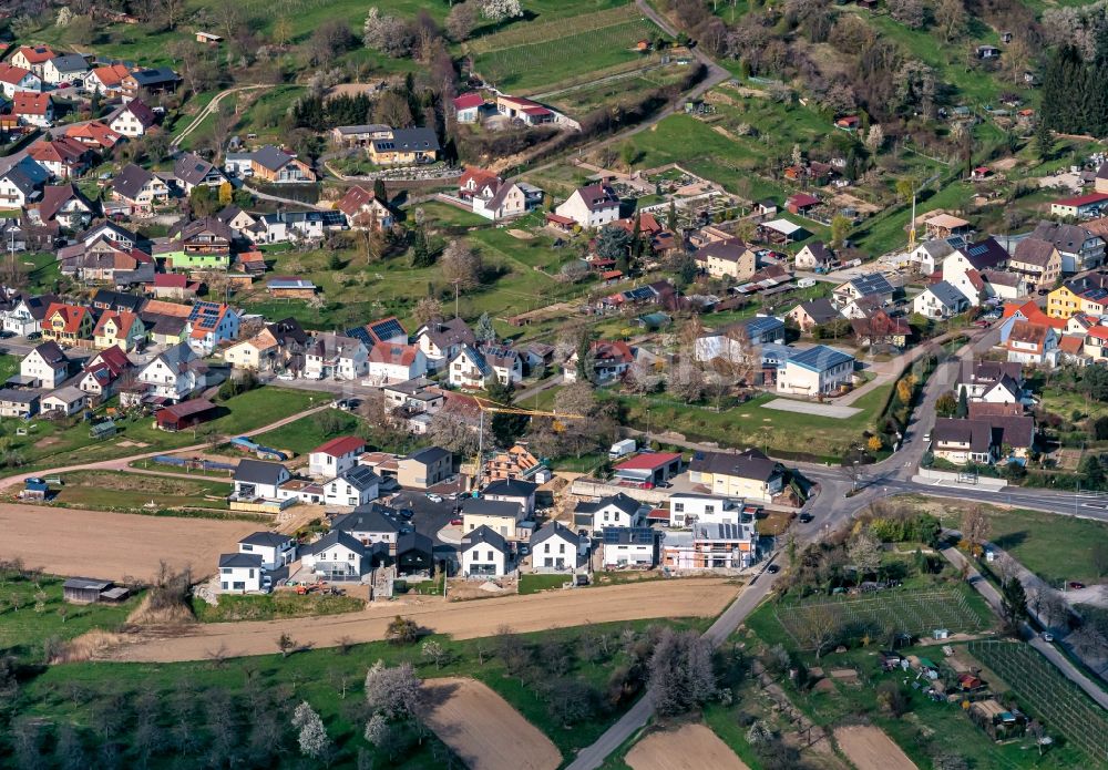 Wallburg from the bird's eye view: Construction site of a luxury villa in residential area of single-family settlement in Wallburg in the state Baden-Wurttemberg, Germany