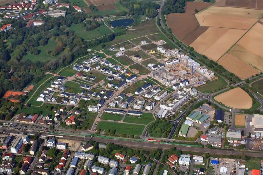 Aerial image Bad Krozingen - Buildings and construction sites in the new residential area Kurgarten in Bad Krozingen in the state Baden-Wurttemberg
