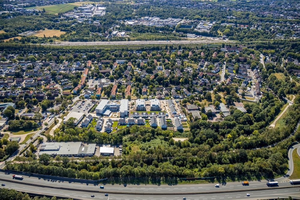 Herne from the bird's eye view: Construction site of a new residential area of the terraced housing estate Juergens Hof street Am Fischergraben in Herne in the state North Rhine-Westphalia, Germany