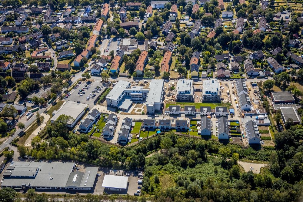 Aerial image Herne - Construction site of a new residential area of the terraced housing estate Juergens Hof street Am Fischergraben in Herne in the state North Rhine-Westphalia, Germany