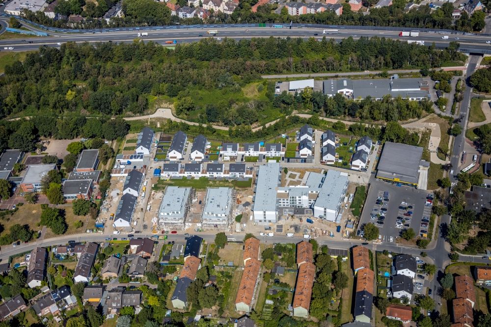 Aerial photograph Herne - Construction site of a new residential area of the terraced housing estate Juergens Hof street Am Fischergraben in Herne in the state North Rhine-Westphalia, Germany