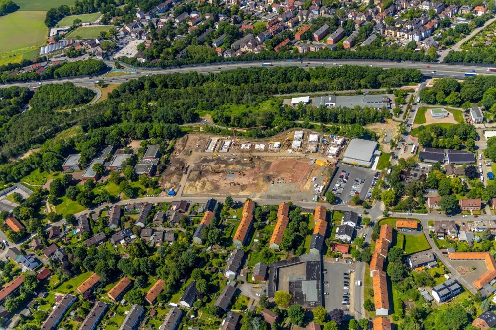 Aerial photograph Herne - Construction site of a new residential area of the terraced housing estate JuergensHof of Wilma Immobilien GmbH in Herne in the state North Rhine-Westphalia, Germany