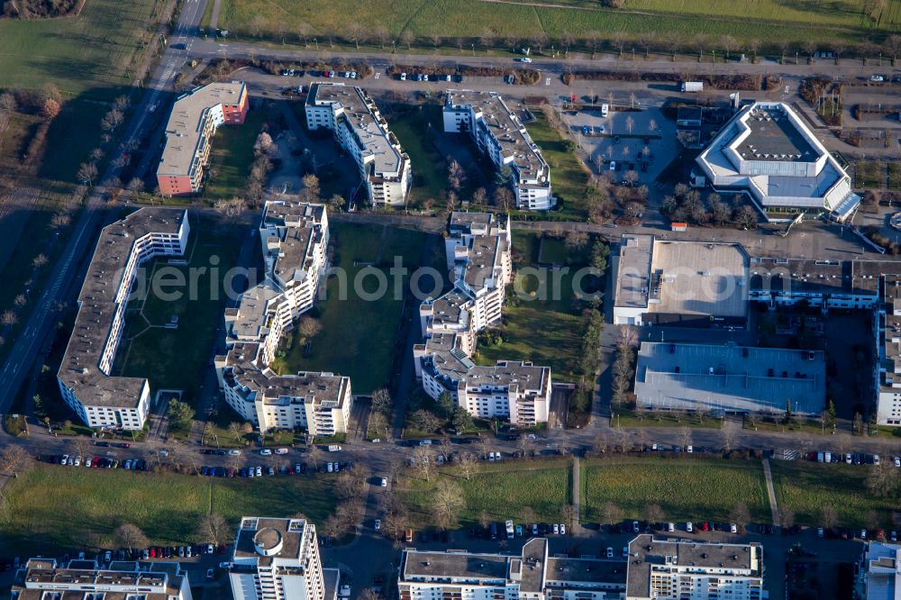 Aerial image Karlsruhe - Construction site of a new residential area of the terraced housing estate on street Gruenewaldstrasse in Karlsruhe in the state Baden-Wuerttemberg, Germany