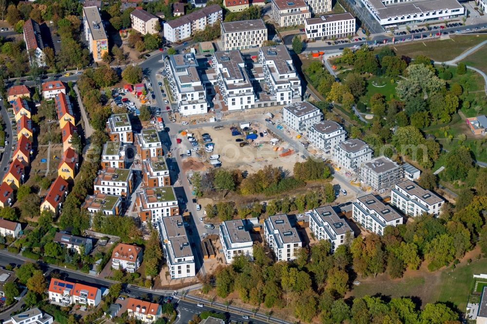 Würzburg from the bird's eye view: Construction site of a new residential area of the terraced housing estate of the project PICK-UP-GARDEN on Dr. -Georg-Fuchs-Strasse - Athanasius-Kircher-Strasse in the district Frauenland in Wuerzburg in the state Bavaria, Germany