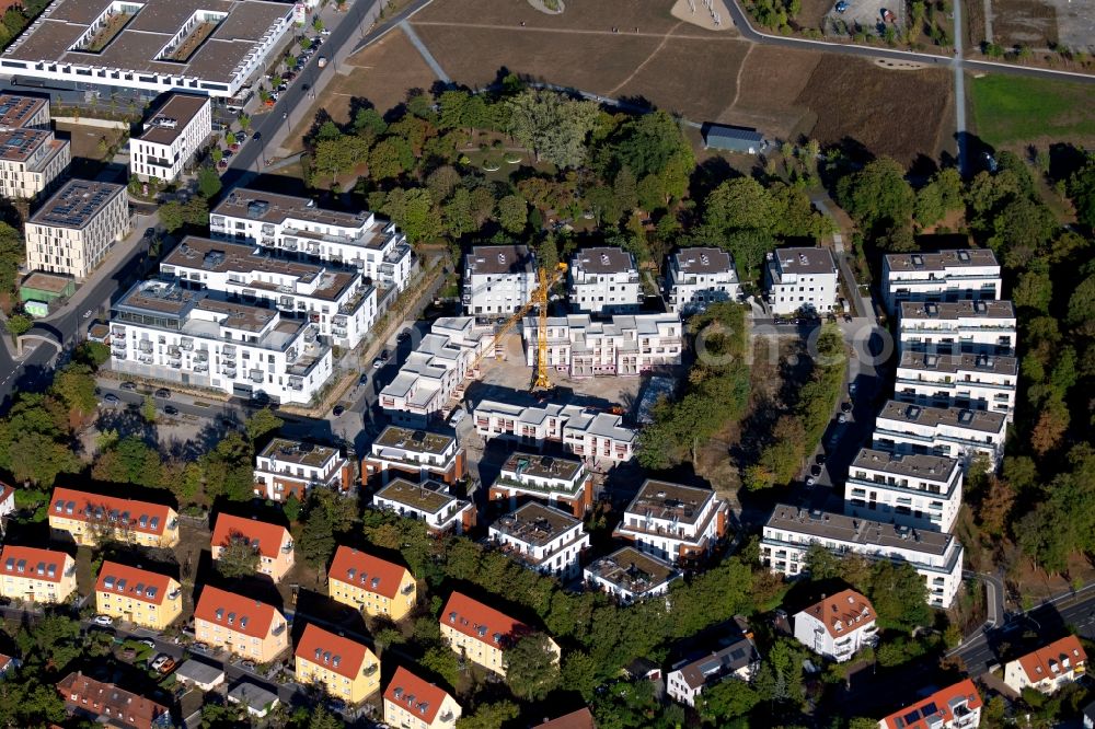 Würzburg from above - Construction site of a new residential area of the terraced housing estate of the project PICK-UP-GARDEN on Dr. -Georg-Fuchs-Strasse - Athanasius-Kircher-Strasse in the district Frauenland in Wuerzburg in the state Bavaria, Germany
