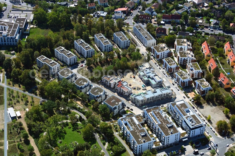 Würzburg from the bird's eye view: Construction site of a new residential area of the terraced housing estate of the project PICK-UP-GARDEN on Dr. -Georg-Fuchs-Strasse - Athanasius-Kircher-Strasse in the district Frauenland in Wuerzburg in the state Bavaria, Germany