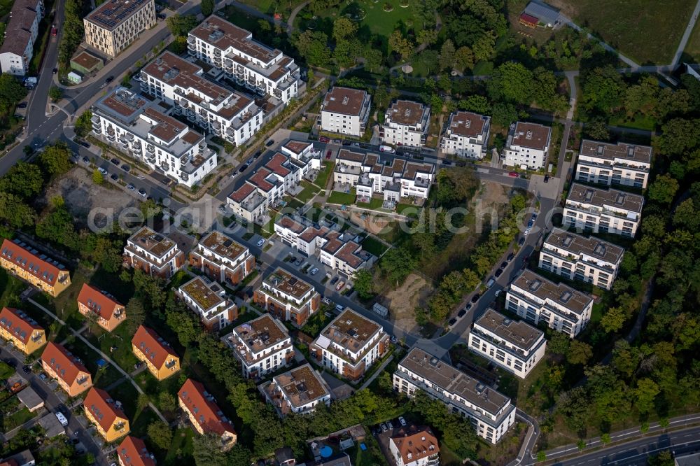 Würzburg from above - Construction site of a new residential area of the terraced housing estate of the project PICK-UP-GARDEN on Dr. -Georg-Fuchs-Strasse - Athanasius-Kircher-Strasse in the district Frauenland in Wuerzburg in the state Bavaria, Germany