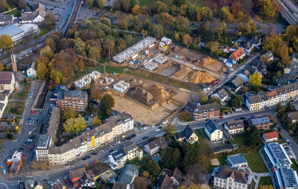 Aerial photograph Mülheim an der Ruhr - Construction site of a new residential area of the terraced housing estate on Rudolf-Harbig-Strasse in Muelheim on the Ruhr in the state North Rhine-Westphalia, Germany