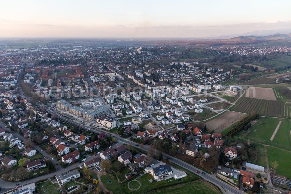 Aerial image Offenburg - Construction site of a new residential area of the terraced housing estate Im Seidenfaden in Offenburg in the state Baden-Wuerttemberg, Germany