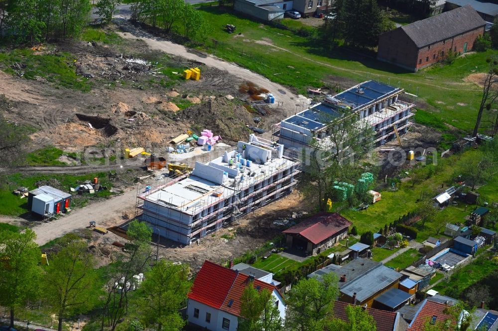 Aerial image Werneuchen - Construction site of a new residential area of the terraced housing estate Landsberger Strasse corner Wegendorfer Strasse in Werneuchen in the state Brandenburg, Germany