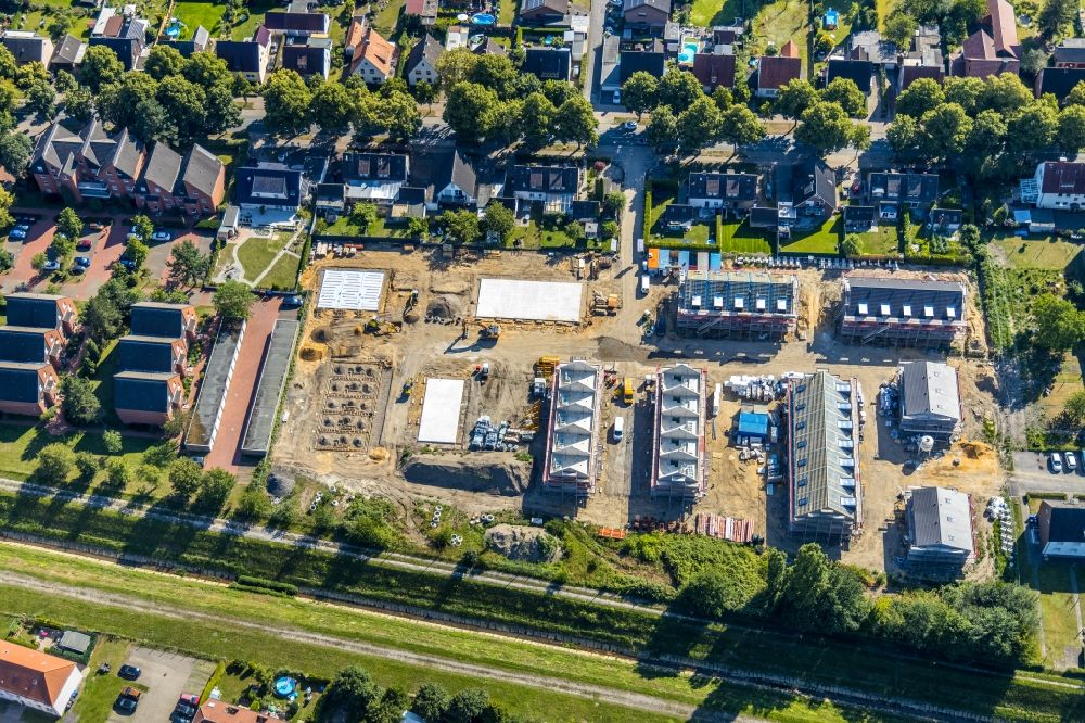 Aerial photograph Hamm - Construction site of a new residential area of the terraced housing estate Zum Torksfeld in the district Herringen in Hamm in the state North Rhine-Westphalia, Germany
