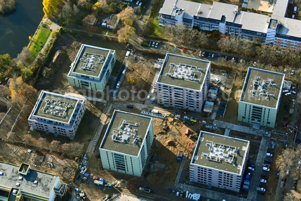 Berlin from above - Building-ensemble-construction for the construction of a new city quarter Theodor Quartier on Senftenberger Ring in the district Maerkisches Viertel in Berlin, Germany