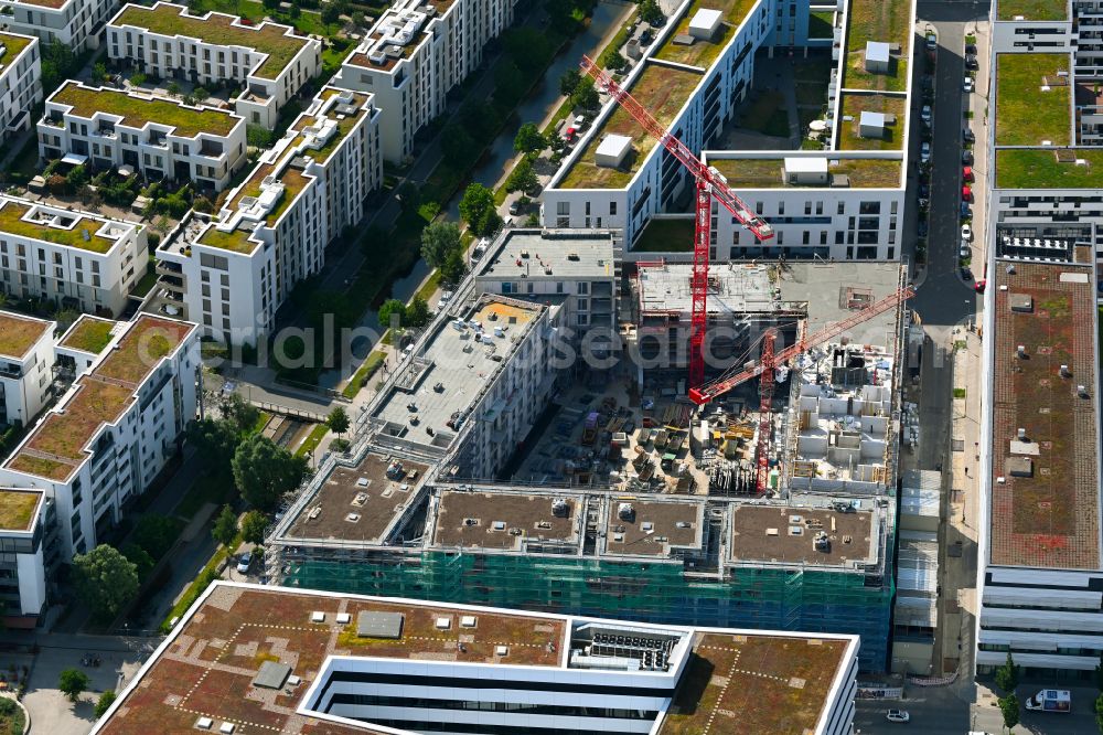 Heidelberg from above - Construction site for the multi-family residential building ELF FREUNDE on street Langer Anger - Max-Jarecki-Strasse in the district Kirchheim in Heidelberg in the state Baden-Wuerttemberg, Germany