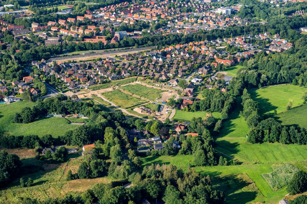 Stade from above - New building area in the settlement area Bronzeschmiede on street Klarer Streck in Stade in the state Lower Saxony, Germany